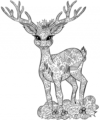 Zentangle Christmas Deer Coloring Page